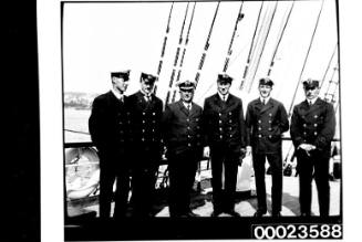 Ships and steamer crews, row of six officers