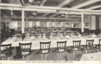 Postcard titled: Third Class Dining Saloon, 12,000-ton Orient Liner