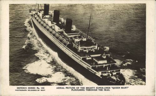 Aerial picture of the mighty super liner QUEEN MARY ploughing through the seas