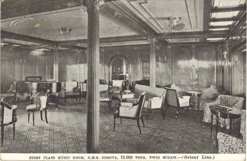 First Class Music Room, RMS ORSOVA, 12,000 tons, twin screw - (Orient Line)