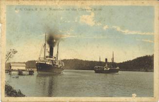 Postcard titled: SS ORARA  and SS NOOREBAR on the Clarence River