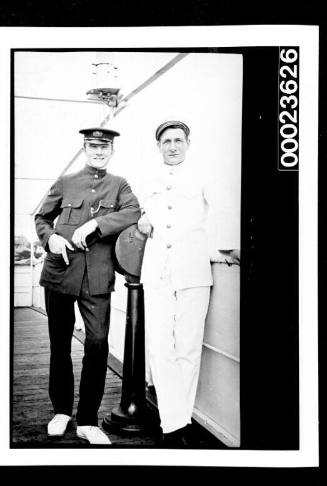 Ships and steamer crews, two men on deck