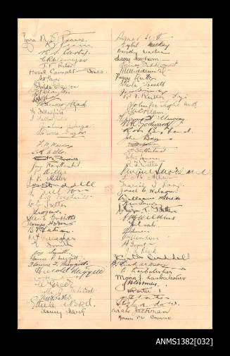 Handwritten list of passengers names, probably 1st Saloon Passengers onboard the RMMS AORANGI, Voyage 27 south