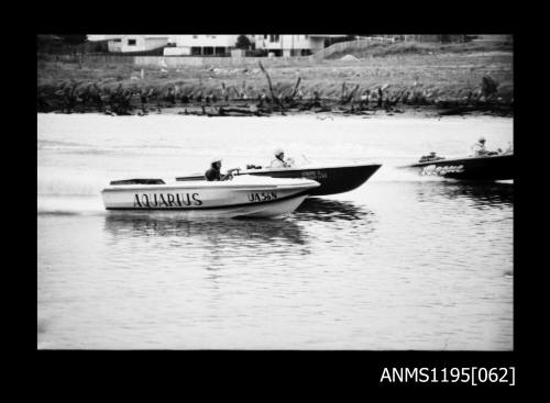 Silverwater Janauary 1971, three powerboats including outboard runabout AQUARIUS and inboard runabout ROGUE