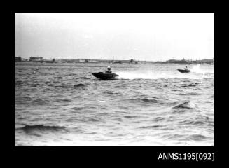 Australian National Speedboat Championships 1971, inboard skiff METEOR and an unidentified inboard skiff