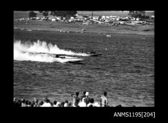 Lake Glenmaggie 1971, unlimited class hydroplane STAMPEDE and inboard hydroplane WASP TOO