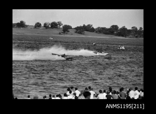 Lake Glenmaggie 1971, unlimited class hydroplanes AGGRESSOR and STAMPEDE