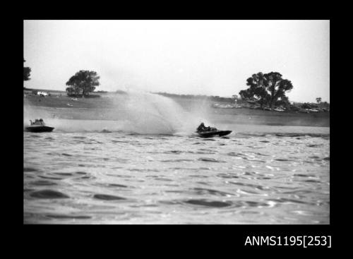 Lake Glenmaggie 1971, two unidentified inboard hydroplanes