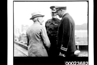 Billy Hughes as Minister of the Navy greeting USN Officers : Visit of the United States Pacific Fleet to Sydney 20 - 21 March 1941