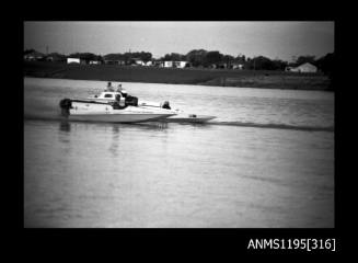 Lake Glenmaggie 1971, two competing outboard catamarans