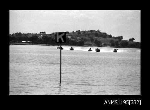 Lake Glenmaggie 1971, five unidentified outboard runabouts