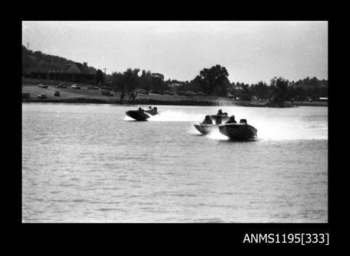 Lake Glenmaggie 1971, five unidentified outboard powerboats