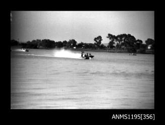 Lake Glenmaggie 1971, two unidentified outboard catamarans