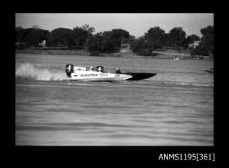 Lake Glenmaggie 1971, picklefork style outboard catamaran ELECTRA FIRE and outboard runabout MISSILE