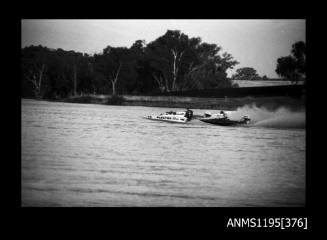 Lake Glenmaggie 1971, picklefork style outboard catamaran ELECTRA FIRE