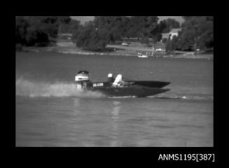 Lake Glenmaggie 1971, outboard runabout MISSILE and an unidentified outboard catamaran