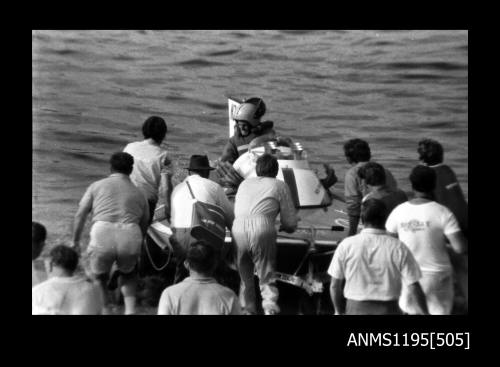 Hen and Chicken Bay 1970s, inboard hydroplane VOODOO IV getting ready