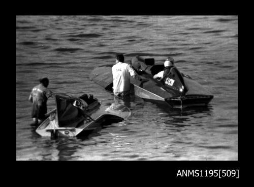 Hen and Chicken Bay 1970s, inboard hydroplane WASP TWO and an unidentified inboard hydroplane