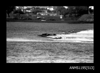 Hen and Chicken Bay 1970s, three inboard hydroplanes VOODOO IV, WASP TWO and EAGLE