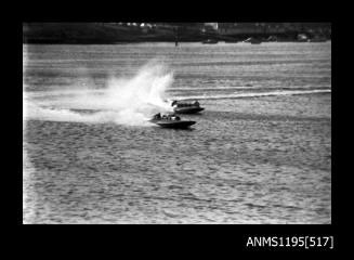 Hen and Chicken Bay 1970s, an inboard hydroplane and an unidentified outboard powerboat