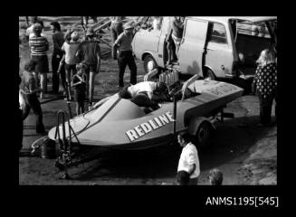 Hen and Chicken Bay 1970s, cabover type inboard hydroplane REDLINE