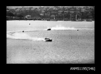 Hen and Chicken Bay 1970s, two unidentified inboard hydroplanes