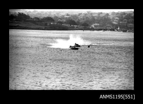 Hen and Chicken Bay 1970s, two unidentified inboard hydroplanes