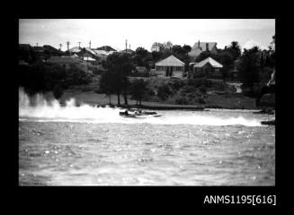 Hen and Chicken Bay 1970s, two unidentified inboard hydroplanes