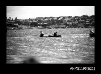 Hen and Chicken Bay 1970s, runabout CHAOS floating on air tanks