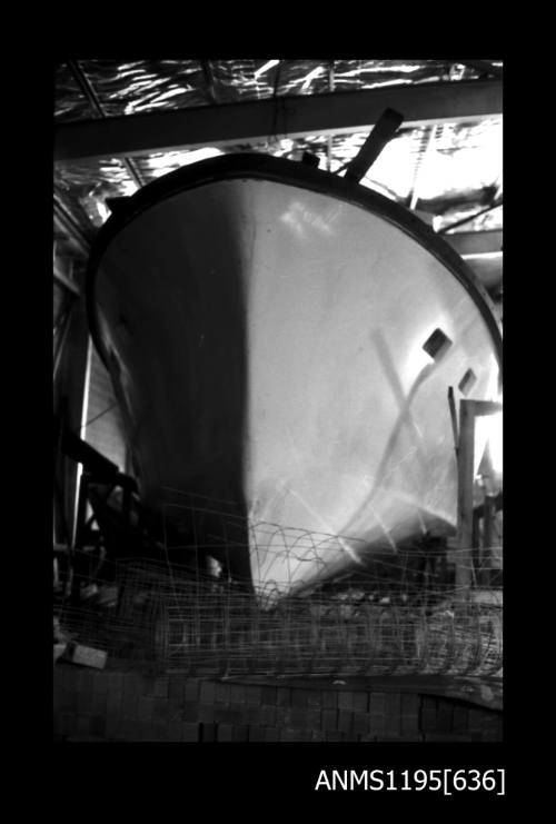 Construction of first GRP displacement vessel, bow of boat