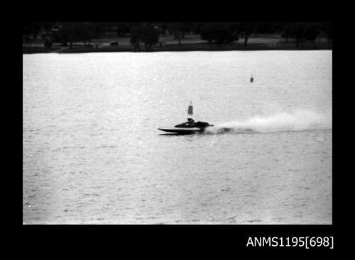 Wagga Boat Club, Graeme Andrews test driving a new cabover type inboard hydroplane