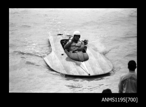 Wagga Boat Club, Graeme Andrews test driving a new cabover type inboard hydroplane