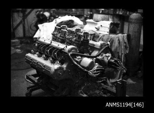 Maserati V-8 petrol engine at Ernest Nunn's workshop