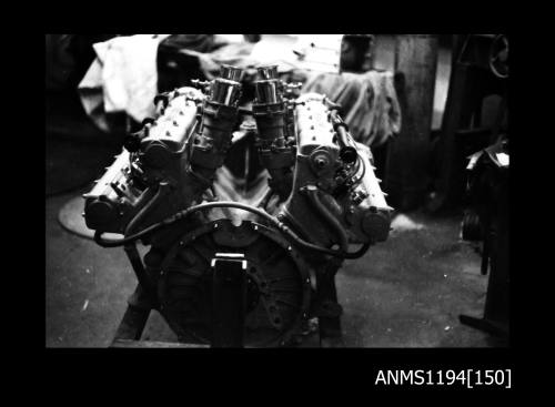 Maserati V-8 petrol engine at Ernest Nunn's workshop