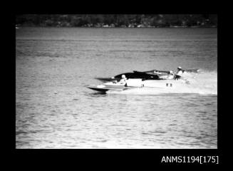 Cowan Creek TV ad filming early 1970s, three hydroplanes at speed