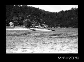 Cowan Creek TV ad filming early 1970s, three hydroplanes at speed