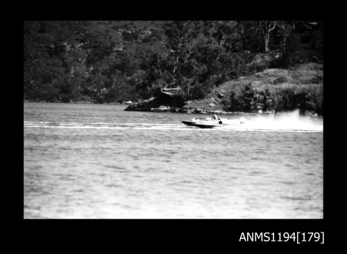 Cowan Creek TV ad filming early 1970s, two hydroplanes at speed