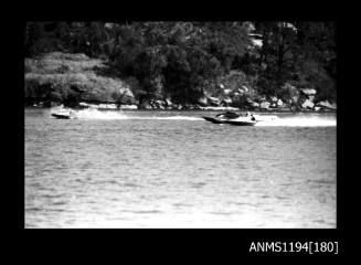 Cowan Creek TV ad filming early 1970s, three hydroplanes at speed