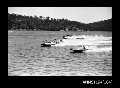 Cowan Creek TV ad filming early 1970s, seven hydroplanes racing