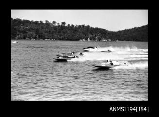 Cowan Creek TV ad filming early 1970s, seven hydroplanes racing