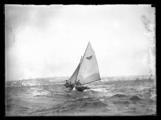 Skiff under sail on Sydney Harbour