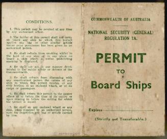 WWII permit to board ships issued to Wesley Arthur Stanley expires 31 May 1946