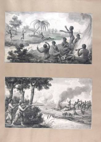 Robinson Crusoe releases a native whom he afterwards calls Friday and Crusoe and Friday shooting the cannibals