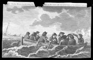 Robinson Crusoe and the Crew escaping from the wreck in the long boat