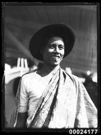 Portrait of an Indonesian man, possibly crew, on SS VAN REES