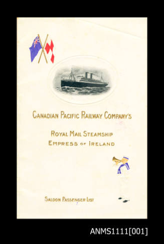 Canadian Pacific Railway Company's RMS EMPRESS OF IRELAND saloon passenger list 17 May 1907