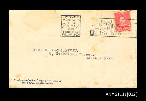 Burns Philp & Co. to Miss M. MacGilivray, 7 Nicholson Street, Balmain - see letter ANMS1111[003]