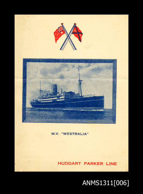 Dinner menu on board MV WESTRALIA under Commander R Darroch.