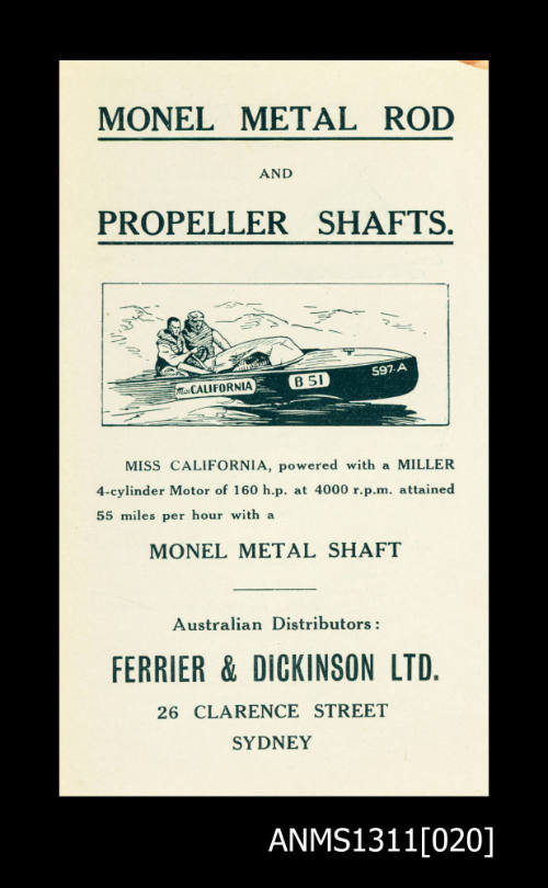 Monel Metal advertising leaflet