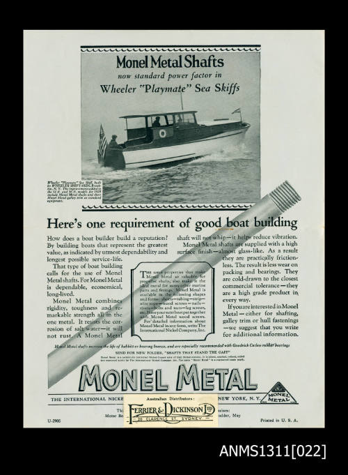 Monel Metal shafts advertising flyer